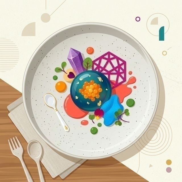 Modern 2D Graphic depicting a steaming cup of functional coffee and a smoothie bowl infused with adaptogenic powders