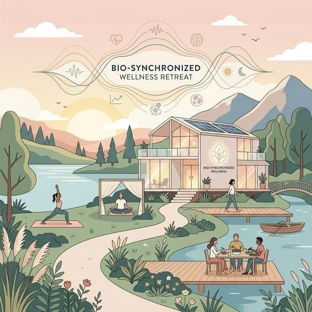 Modern 2D Graphic: A circular flow diagram showing the cycle of clean air, nutrient-dense soil, healthy human cells, and sustainable technology.