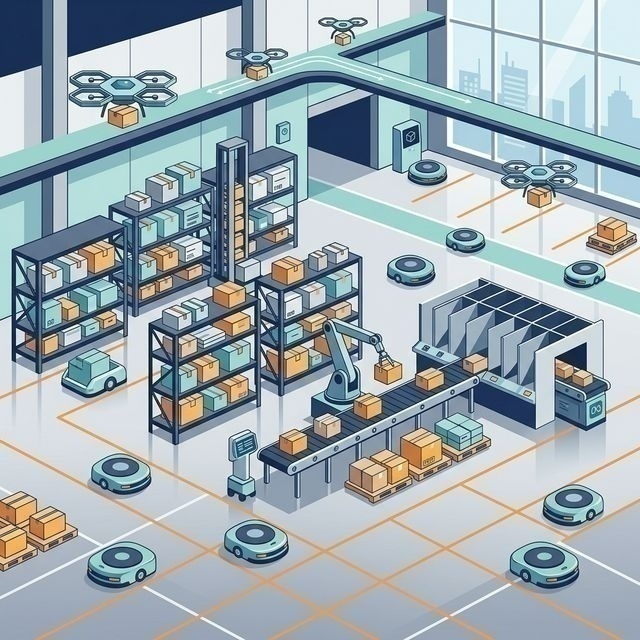 Stack of medical supplies organized efficiently with a green leaf motif, symbolizing sustainable healthcare logistics